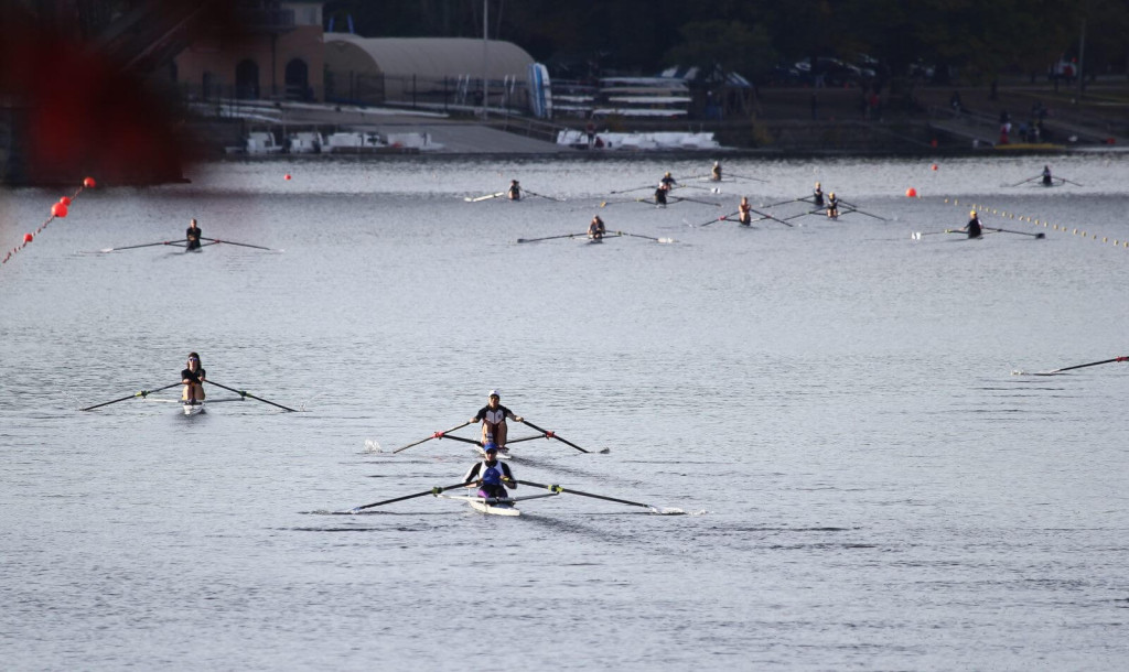 Women's 1x's on Saturday morning at Head of the Schuylkill. Photo courtesy of Michael W. Murphy.